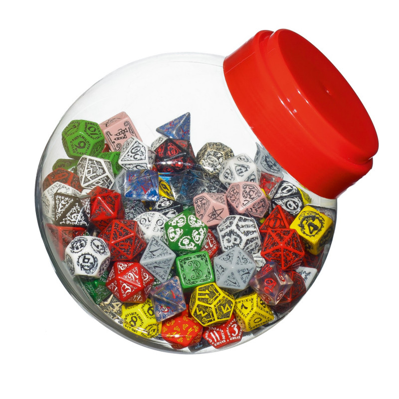 Jar of dice with D4, D6, D8, D10, D12, D20, D100 (150) Asmodee Chile